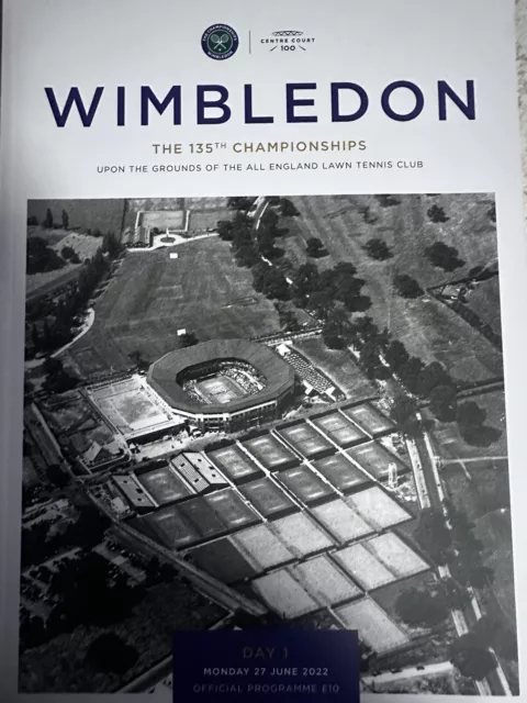 Wimbledon Tennis 2022 Day 1 Programme Centre Court 100 Year Anniversary