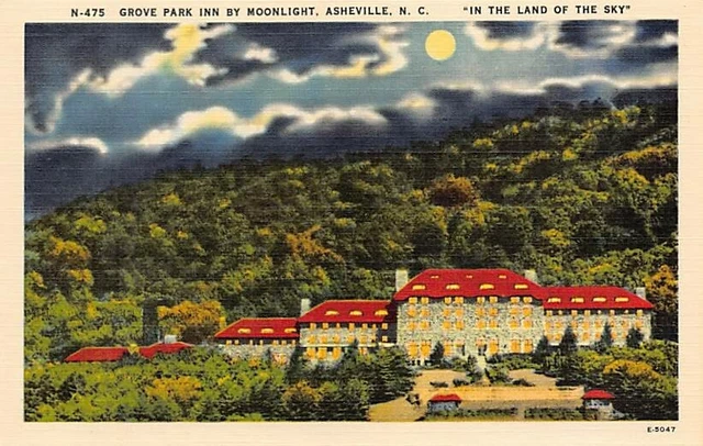 Postcard NC: Moonlight View, Grove Park Inn, Asheville, Linen, Unposted