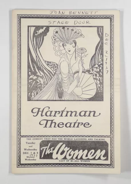 1937 Playbill STAGE DOOR Joan Bennett HARTMAN THEATRE Columbus W/FLYER {a}