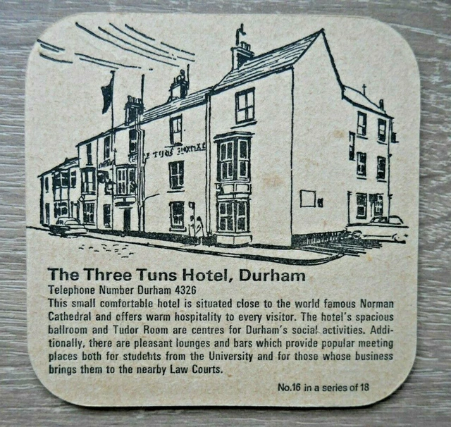 VINTAGE VAUX HOTELS THE THREE TUNS HOTEL DURHAM BEER MAT 1970's