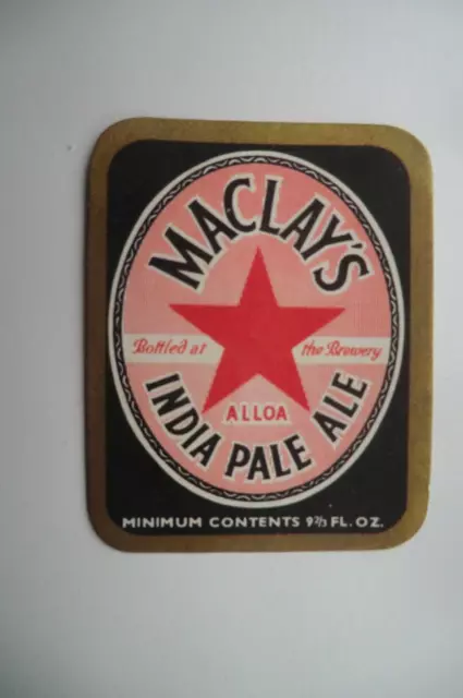 MINT MACLAYS ALLOA INDIA PALE ALE 9 2/3 floz BREWERY BEER BOTTLE LABEL