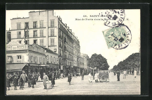 CPA Saint-Mande, Rue de Paris vers la Barriere, Boutiques et Personnes