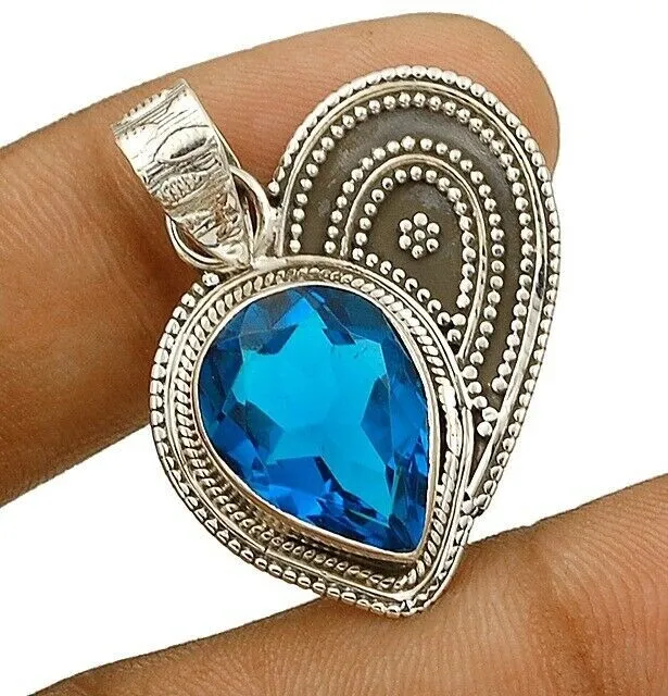 Natural 10CT London Blue Topaz 925 Solid Sterling Silver Pendant CT18-5