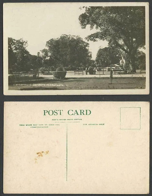 Indien altes echtes Foto Postkarte Kanton Gärten Jubbulpore Kanone große Waffenbäume