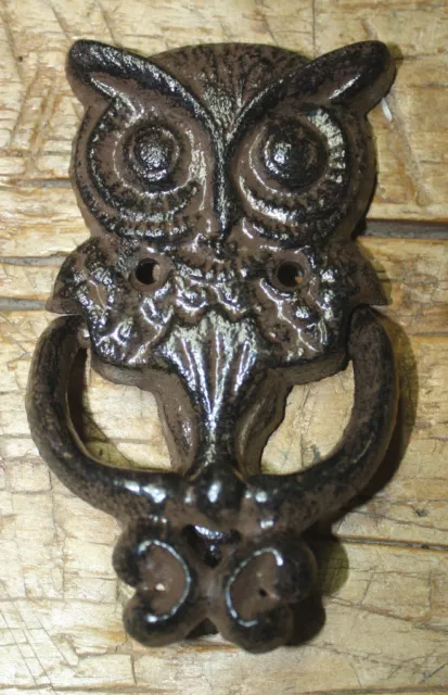 Cast Iron Antique Style Rustic HOOT OWL Door Knocker Brown Finish Barn