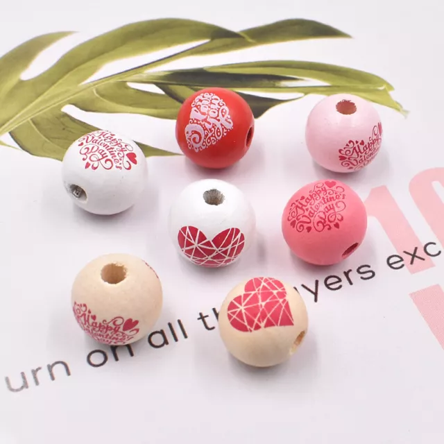 10-30Pc 16mm Wood Macrame Beads Large Hole 4mm For Jewelry Making Love Printing