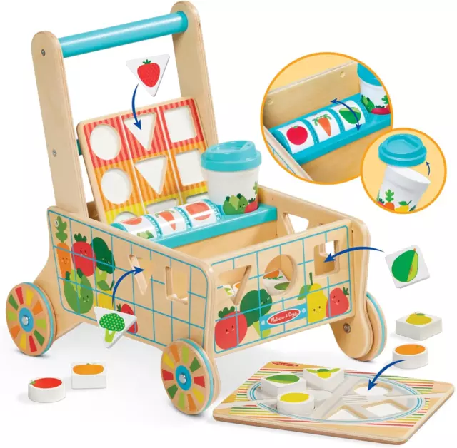 Melissa & Doug Wooden Shape Sorting Grocery Cart New Toy Gift