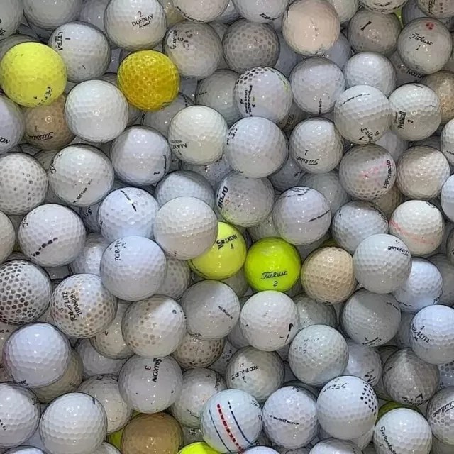 100 Assorted Recycled Golf Balls for Practice: Worn, Knocked, and Splits