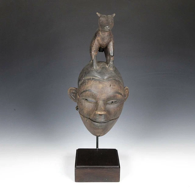 African Elu Hyena Mask Carved Wood Pigment Ogoni Nigeria West Africa 20Th C.
