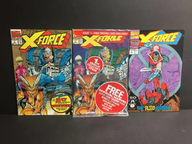X-Force #1 with Deadpool Card + 2nd Print + X-Force #2 1991 Lot of 3 NM Marvel's