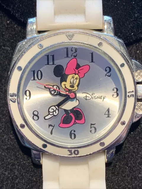 Vintage Disney Minnie Mouse Watch Accutime White Rubber Strap
