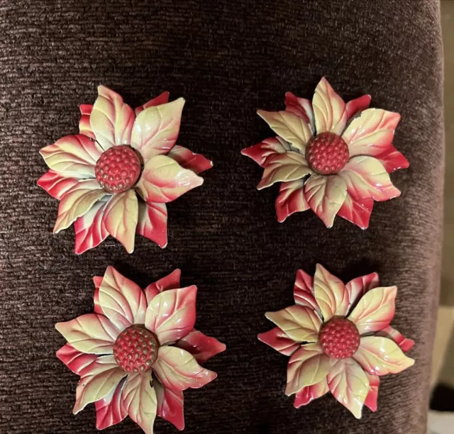 Vintage Metal Curtain Flower Push Pins tie backs  Lot Of  4 G34