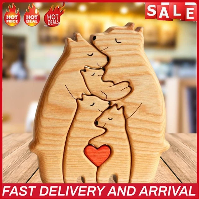 Holz-Familienpuzzle Bären dekorative Bären-Kunstskulptur aus Holz (A)