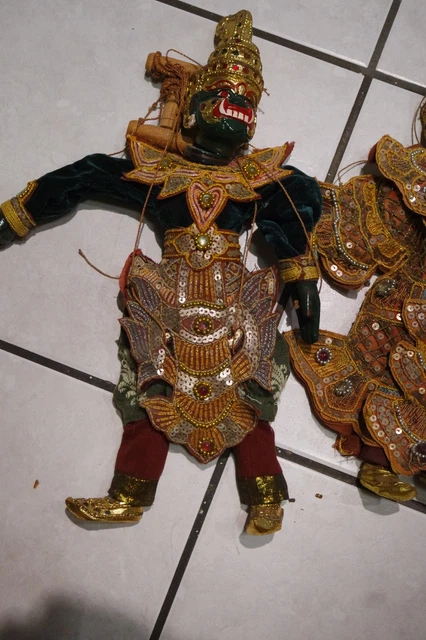 3 Antique Vintage Asian Burmese India  Hand Crafted Marionette Puppet 7