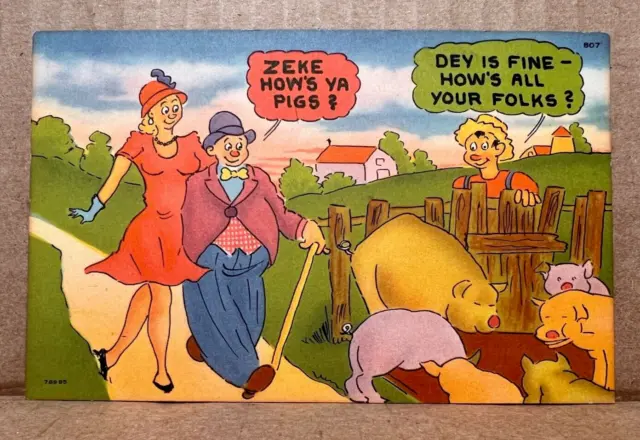 Greeting Card with Conversation and Farm Scene Comic Art Print Vintage Postcard