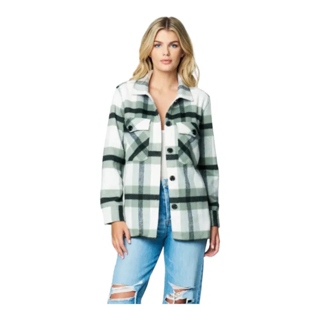 BLANK NYC Womens Luxury Clothing Plaid Shirt Shacket In Mountain Top Size L NWTs