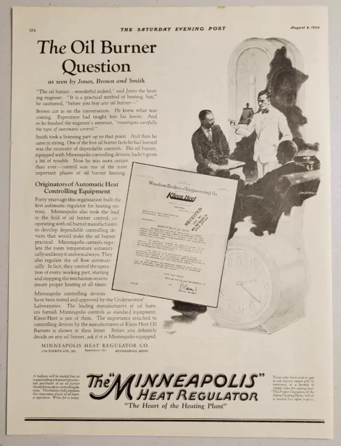 1924 Print Ad Minneapolis Heat Regulators Oil Burners Minnesota