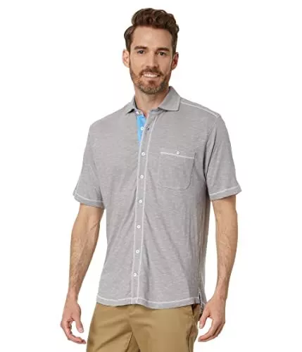 johnnie-O Houston Short Sleeve Woven (Quarry) Mens Clothing Gray MC-7423143