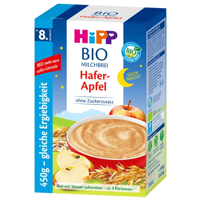 450g HiPP Bio Papilla Lacteada Buenas Noches Avena Manzana Sin Azúcares Añadidos