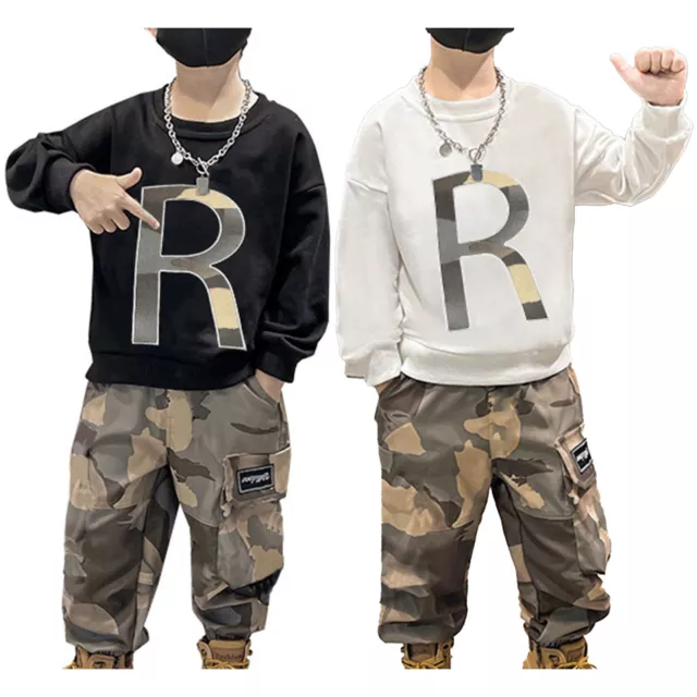 Kid Boy Pants Teens Sweatshirt Camouflage Outfits Harem Hoodie Jogger Outerwear