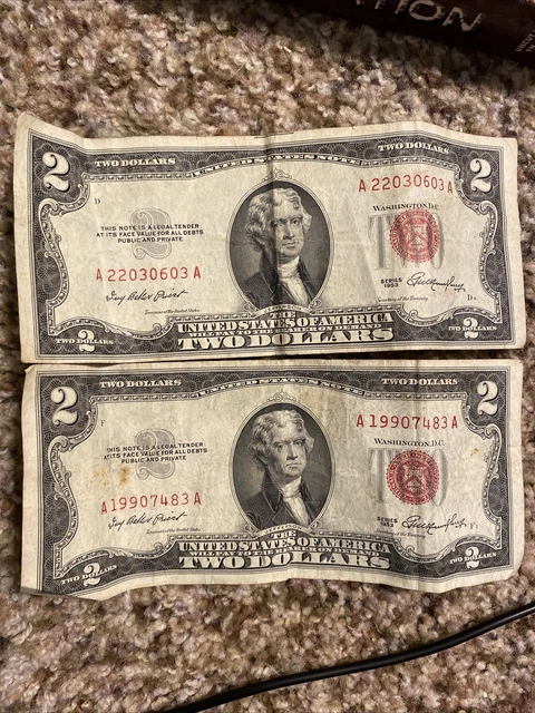 STAR NOTE 1953 $2 Two Dollar Bill Red Seal United States high grade!!