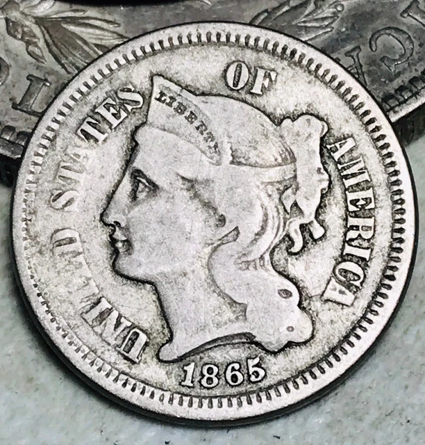 1865 Three Cent Nickel Piece 3C Circulated Civil War Date US Type Coin CC16609 1865 Three Cent Nickel Piece 3C Circulated Civil War Date US Type Coin CC16609
