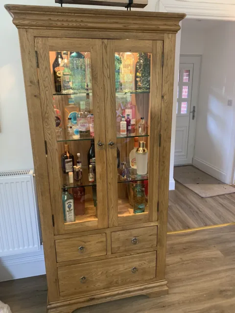 Rustic Oak Display Cabinet Bookcase Bookshelf Glaze Unit