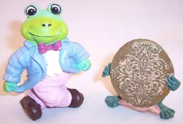Lot of 2 Really Cute Resin Frog Figurines, Frog Prince & Tuxedo Frog