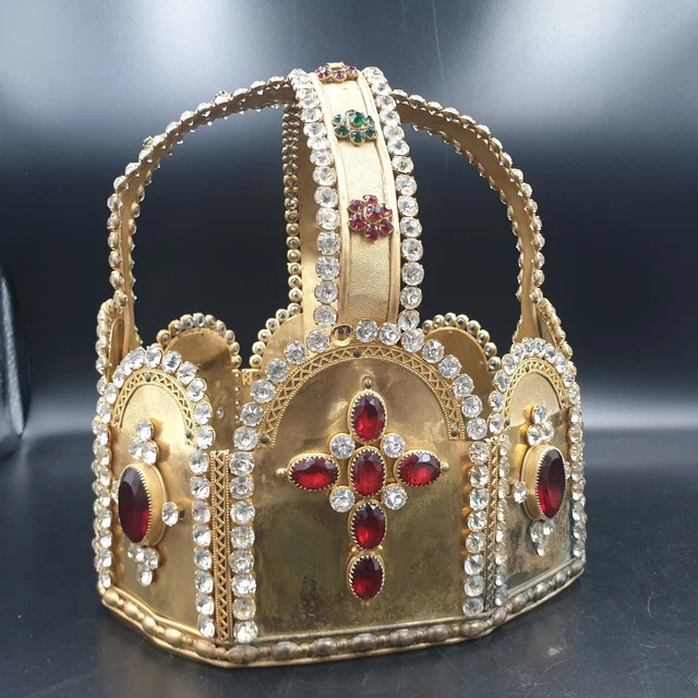 ANCIENNE XIXE COURONNE de Vierge, laiton doré et strass / diadème EUR