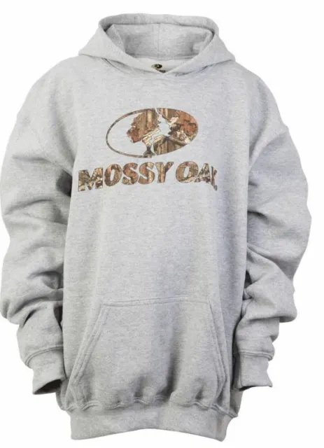 !New!  Mens 2XL XL LG Mossy Oak Sports Gray Hoodie Camo Hooded Sweatshirt Fleece