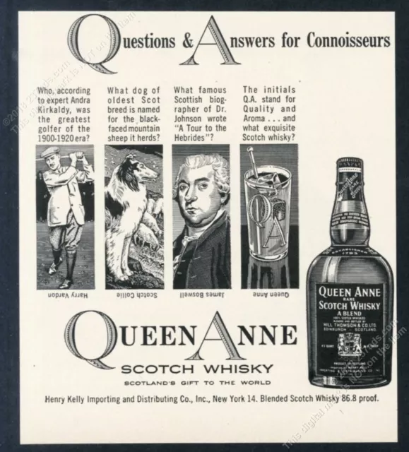 1950 Scotch Collie Harry Vardon James Boswell art Queen Anne Scotch print ad