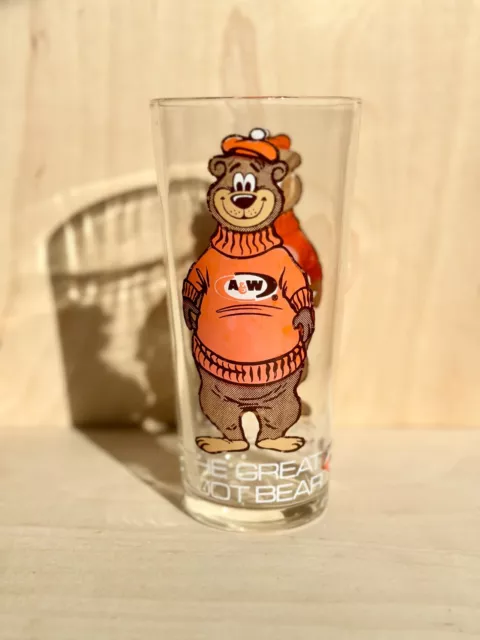 Vintage A&W The Great Root Bear Rooty Mascot Collectible Drinking Glass 16oz