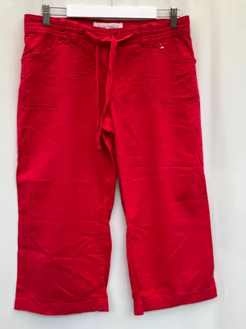 Linen Crop trousers Next size 12 Red wide leg W34" L22" linen blend womens