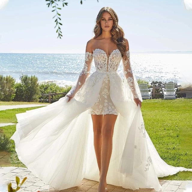One-Shoulder Lace Jumpsuit Wedding Dress With Long Sleeve, 54% OFF