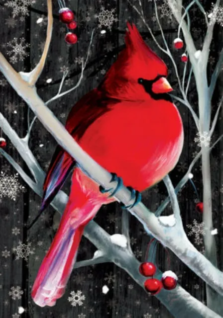 Midnight Cardinal, Winter, Snow, Garden Flag 12"x18", Custom Decor, 2 Sided