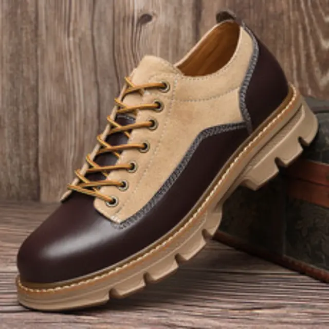 Men's flat round toe lace-up imitation leather paneled breathable shoes