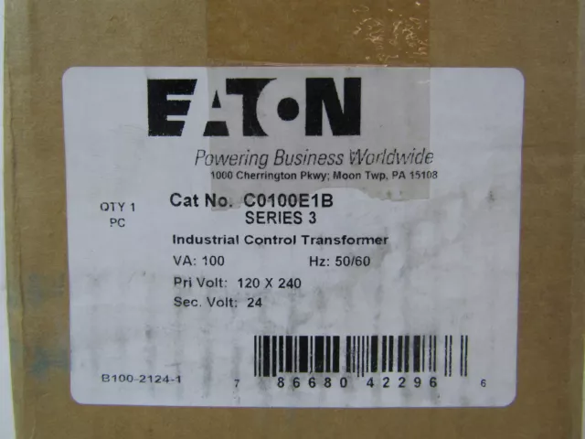 Eaton NSB C0100E1B Control Transformers 240V 50/60Hz EA 100kVA