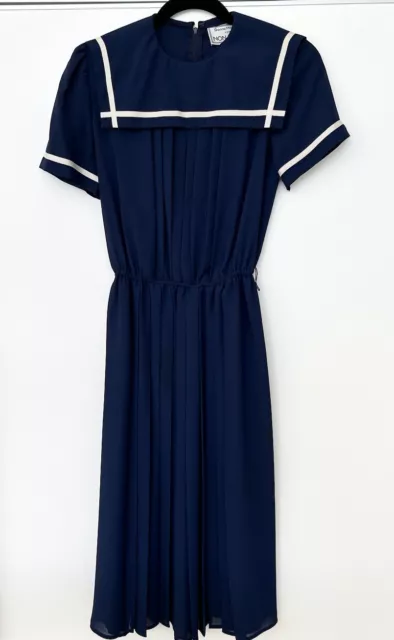 Vintage Donna Morgan For Non Stop SAILOR Dress Navy Chiffon Excellent