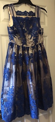 Liza Luxe Dress Size Medium Gorgeous Blue & Silvergrey Ball gown Prom Party NWT!