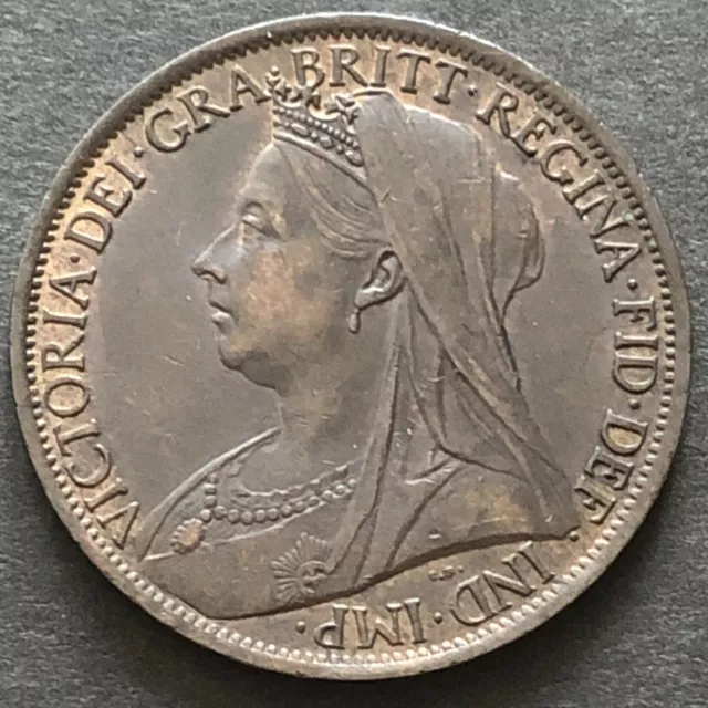 1901 PENNY - ONE PENNY COIN - VEILED HEAD - 1d BRONZE COIN - QUEEN VICTORIA