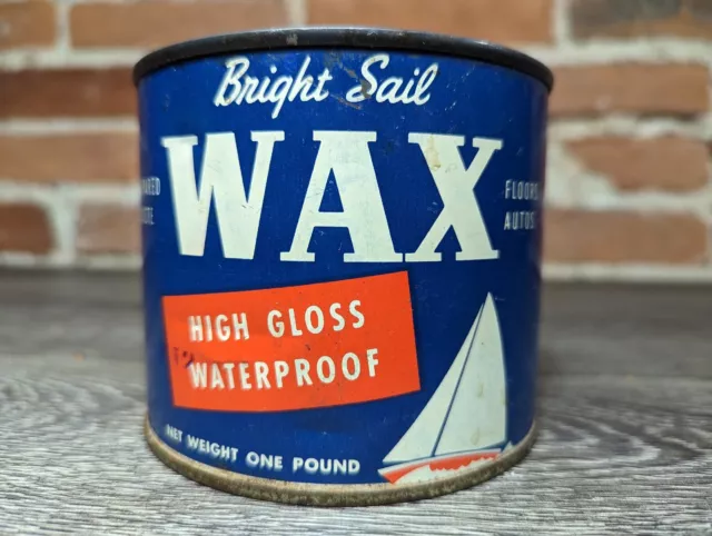 BRIGHT SAIL WAX Vtg Tin, Great Atlantic & Pacific Tea co. Advertising Nautical