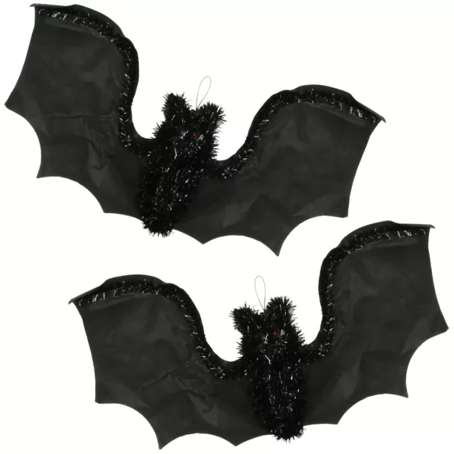 2 x SPOOKY HANGING BAT DECORATIONS Ceiling Haunted House Prop Halloween Decor UK