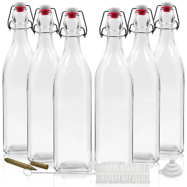 Nevlers 33 Oz. Airtight Glass Swing Top Bottles + Accessories (Pack of 6)