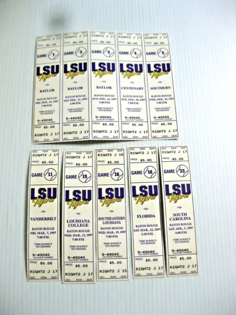 1997 Lot 10 LSU BASEBALL FULL UNUSED TICKETS BAYLOR VANDY FLORIDA SO CAROLINA+++
