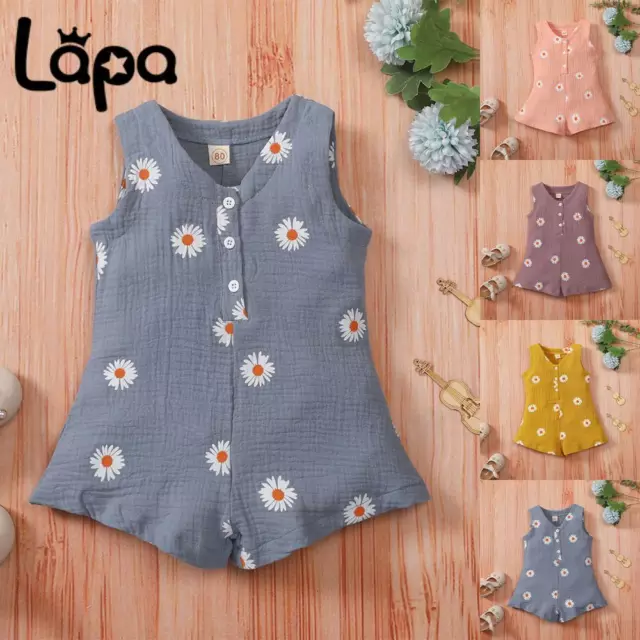 Toddler Baby Girls Boys Floral Sleeveless Shorts Jumpsuit Summer Wear Clothes UK