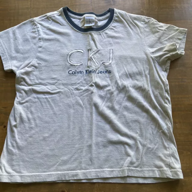 Vintage 90s Calvin Klein Jeans Embroidered Baby Tee Logo Shirt-Women's Large