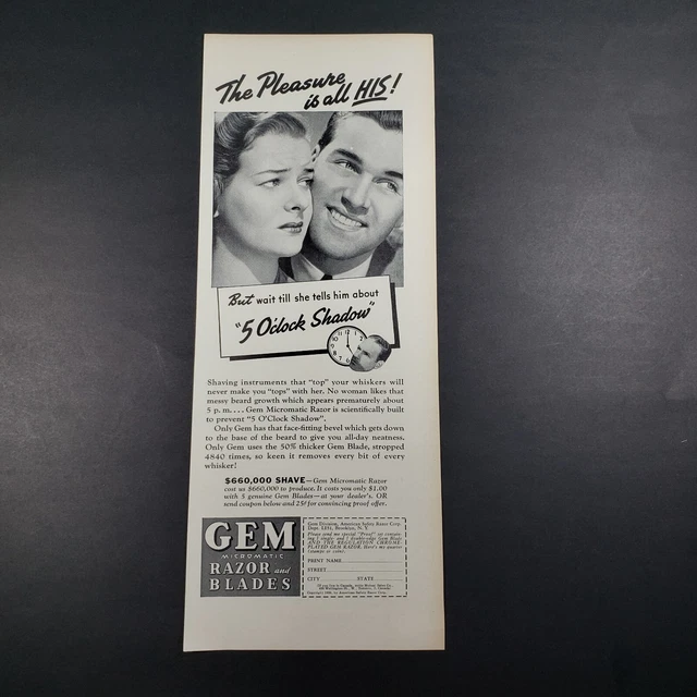 1938 PRINT AD Gem Micromatic Razor & Blades 5 o'clock Shadow AD18 9.