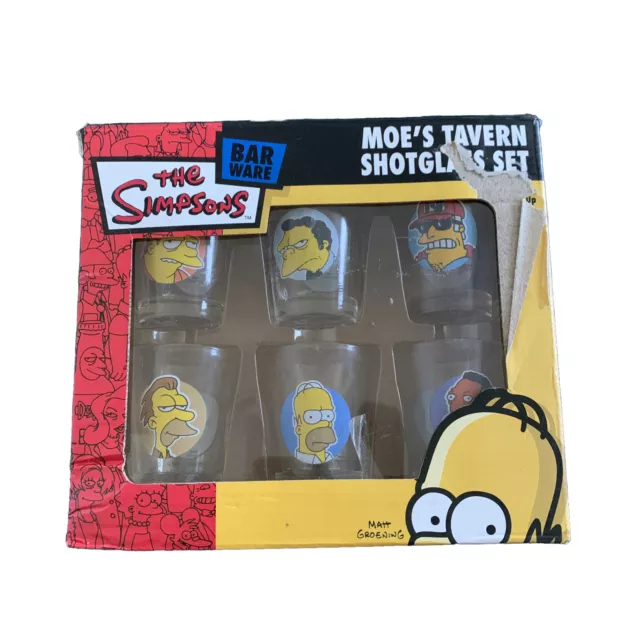 THE SIMPSONS MOE'S Tavern 6 Shot Glass Set- Homer/Moe/Duffman/Barney ...
