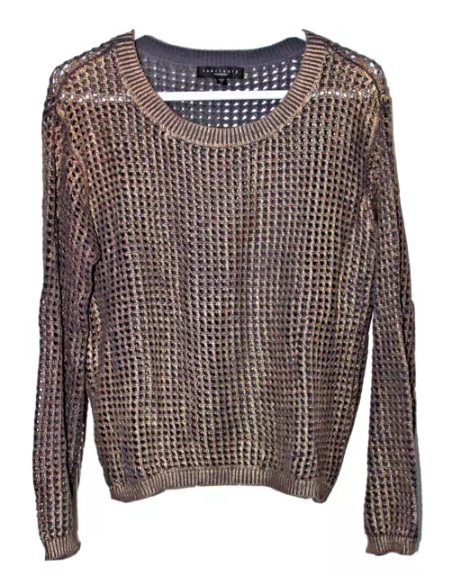 Sanctuary Metallic Bronze Coated Open-Knit "Hole In One" Sweater Women's Size L
