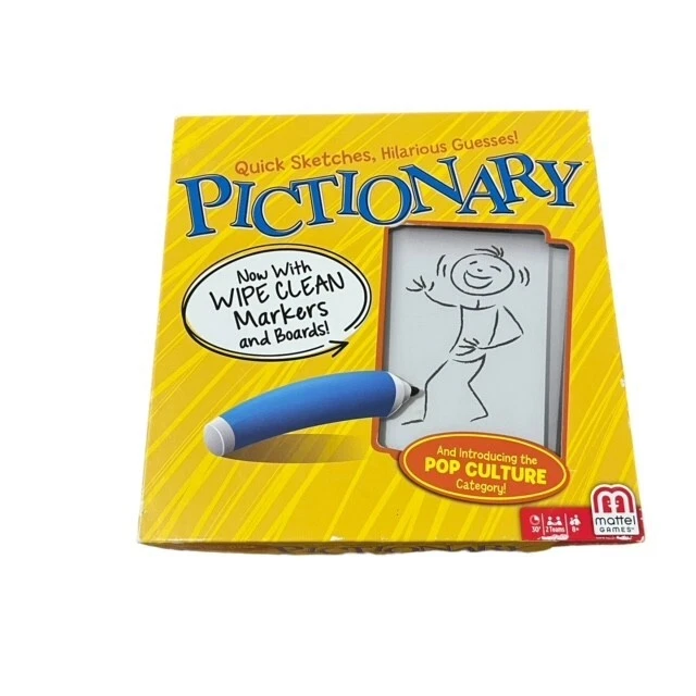 MATTEL GAMES PICTIONARY With Wipe Clean Markers Drawing Game Open Box mattel-games-pictionary-with-wipe-clean-markers-drawing-game-open-box